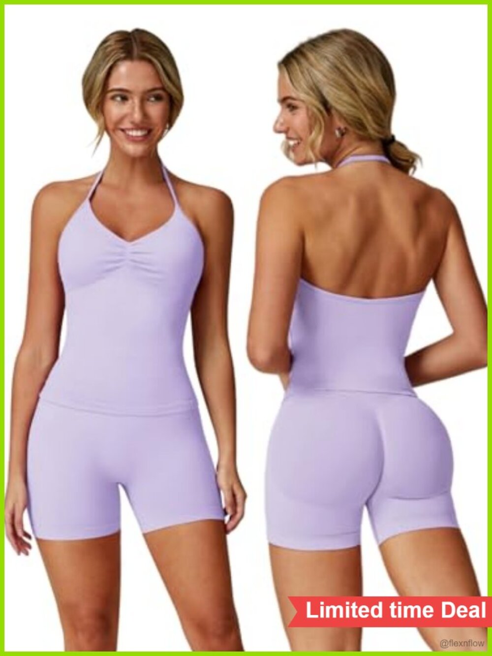 Women's 2 Piece Seamless Workout Set Longline Strappy Top & Biker Shorts